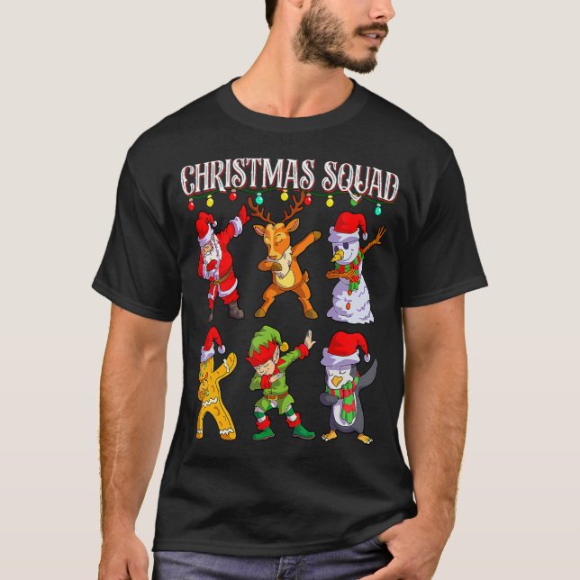 Dabbing Santa Elf Friends Christmas T-Shirt (Front)