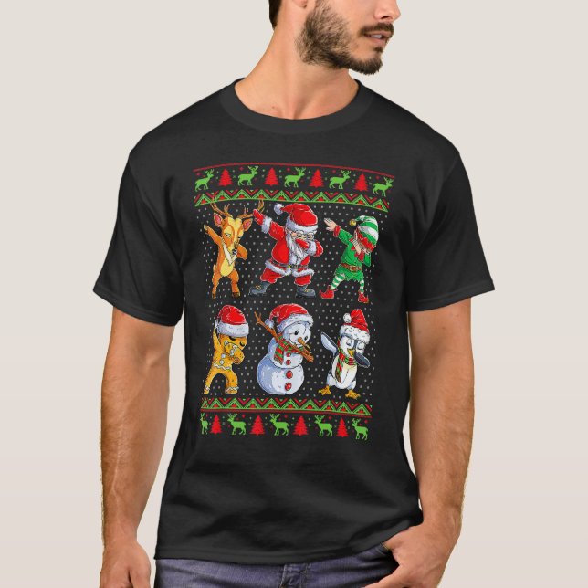 Dabbing Santa Elf Friends  Christmas T-Shirt (Front)