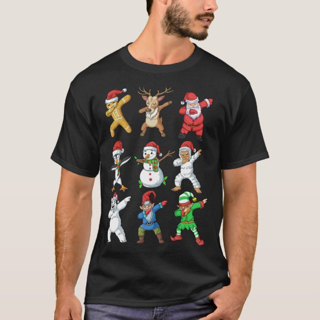 Dabbing Santa Elf Friends Christmas T-Shirt (Front)