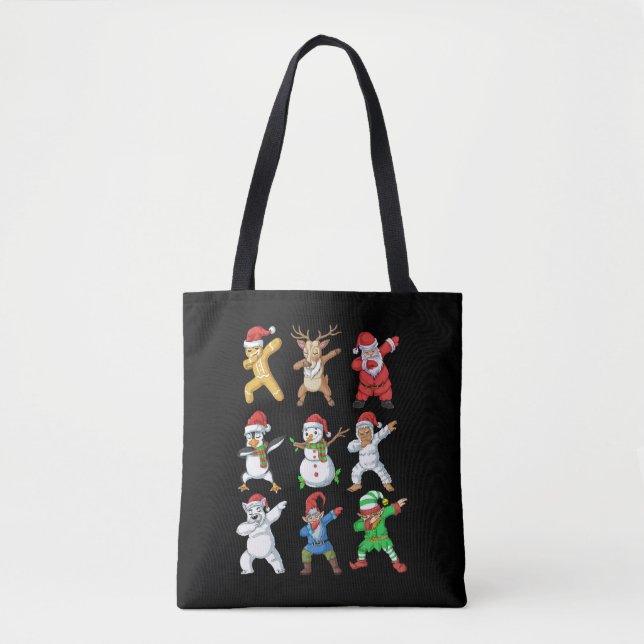 Dabbing Santa Elf Friends Christmas Tote Bag (Front)