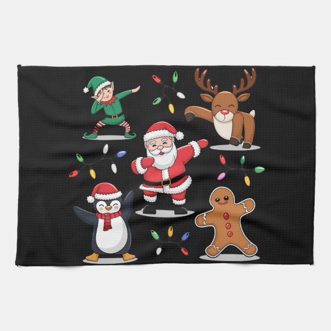 Dabbing Santa Elf Friends Christmas Xmas Dab Tea Towel (Horizontal)