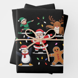 Dabbing Santa Elf Friends Christmas Xmas Dab Wrapping Paper Sheet