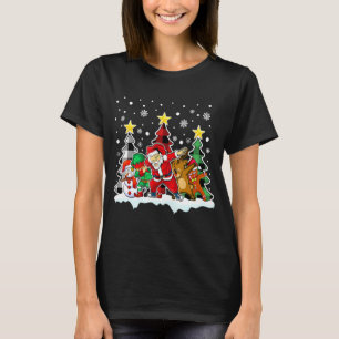 Dabbing Santa Elf Friends Leopard Plaid Trees Xmas T-Shirt