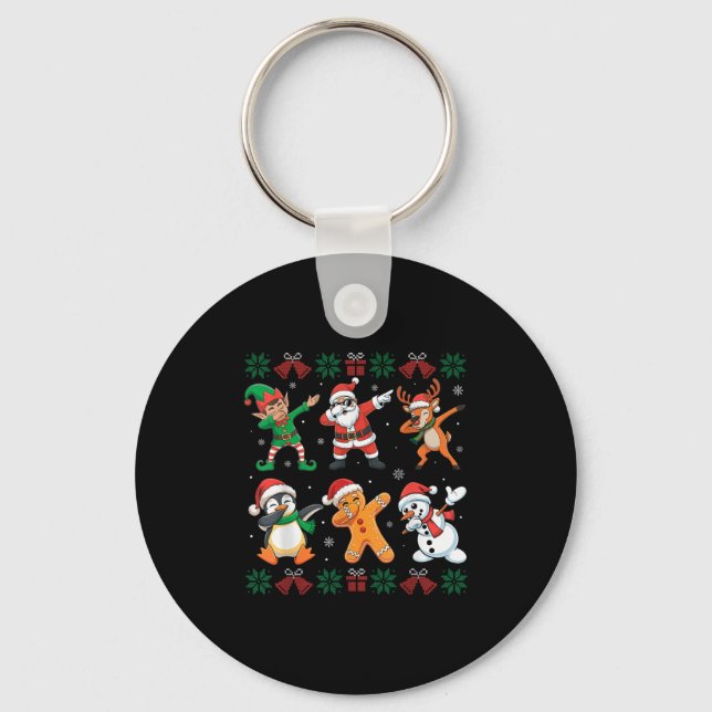 Dabbing Santa Elf Friends Ugly Christmas Boys Girl Key Ring (Front)