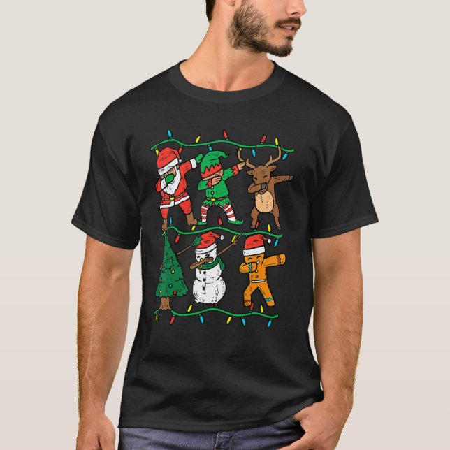 Dabbing Santa Elf Reindeer Dab Xmas PJs Christmas  T-Shirt (Front)