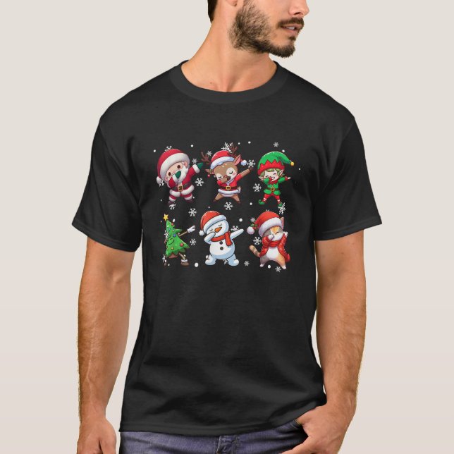 Dabbing Santa Elf Reindeer Snowman Christmas Kids  T-Shirt (Front)