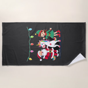 Dabbing Santa Elf Unicorn Christmas Kids Boys Men  Beach Towel