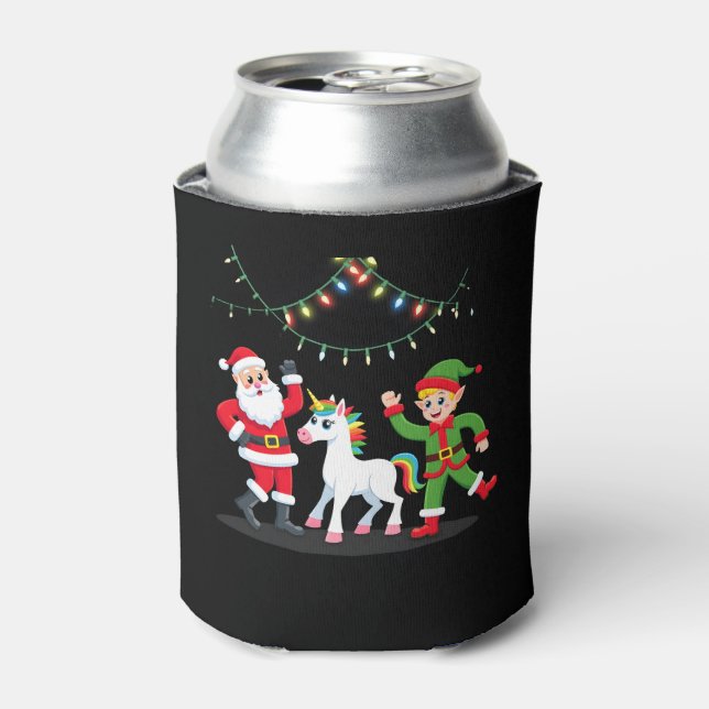 Dabbing Santa Elf Unicorn Christmas Kids Boys Men  Can Cooler (Can Front)