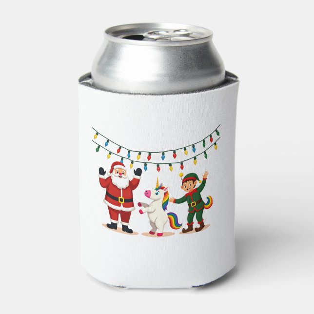 Dabbing Santa Elf Unicorn Christmas Kids Boys Men  Can Cooler (Can Front)