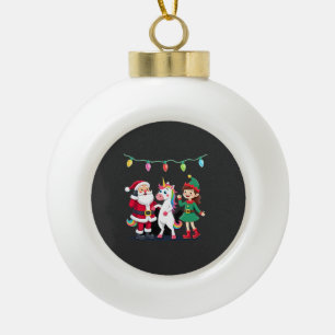 Dabbing Santa Elf Unicorn Christmas Kids Boys Men Ceramic Ball Christmas Ornament