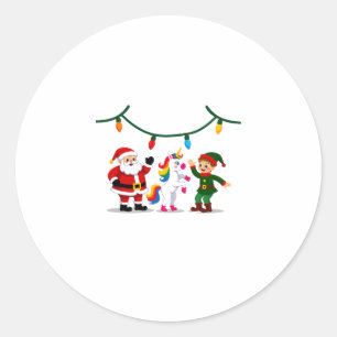 Dabbing Santa Elf Unicorn Christmas Kids Boys Men Classic Round Sticker