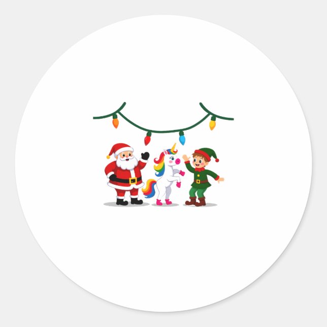 Dabbing Santa Elf Unicorn Christmas Kids Boys Men  Classic Round Sticker (Front)
