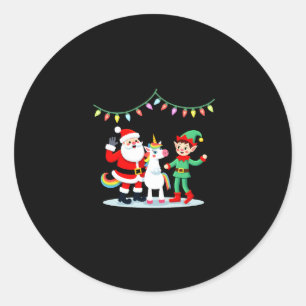Dabbing Santa Elf Unicorn Christmas Kids Boys Men Classic Round Sticker