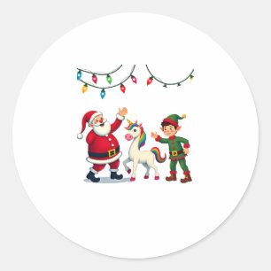 Dabbing Santa Elf Unicorn Christmas Kids Boys Men Classic Round Sticker