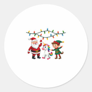 Dabbing Santa Elf Unicorn Christmas Kids Boys Men Classic Round Sticker
