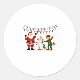 Dabbing Santa Elf Unicorn Christmas Kids Boys Men Classic Round Sticker
