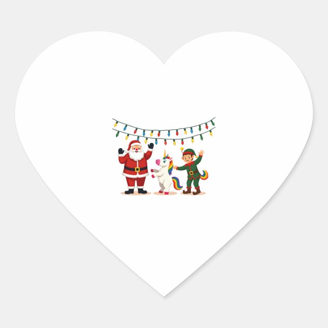 Dabbing Santa Elf Unicorn Christmas Kids Boys Men  Heart Sticker (Front)