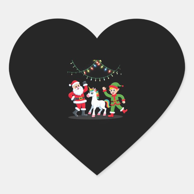 Dabbing Santa Elf Unicorn Christmas Kids Boys Men  Heart Sticker (Front)