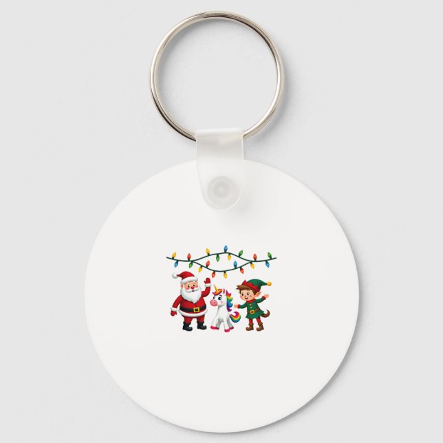 Dabbing Santa Elf Unicorn Christmas Kids Boys Men  Key Ring (Front)