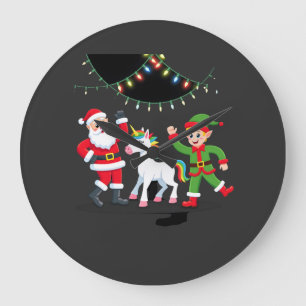 Dabbing Santa Elf Unicorn Christmas Kids Boys Men  Large Clock