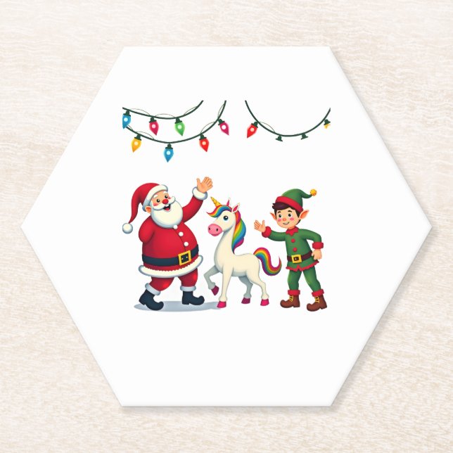Dabbing Santa Elf Unicorn Christmas Kids Boys Men  Paper Coaster (Front)