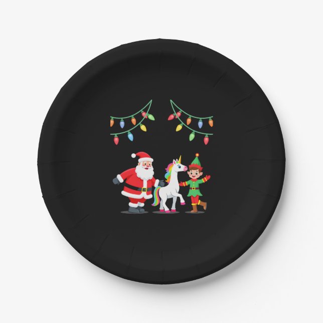 Dabbing Santa Elf Unicorn Christmas Kids Boys Men  Paper Plate (Front)