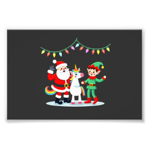 Dabbing Santa Elf Unicorn Christmas Kids Boys Men  Photo Print