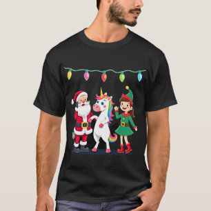 Dabbing Santa Elf Unicorn Christmas Kids Boys Men T-Shirt