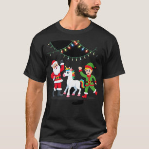 Dabbing Santa Elf Unicorn Christmas Kids Boys Men T-Shirt