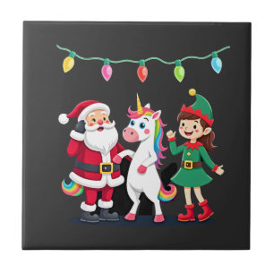 Dabbing Santa Elf Unicorn Christmas Kids Boys Men Tile