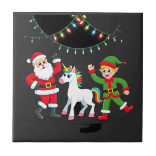 Dabbing Santa Elf Unicorn Christmas Kids Boys Men Tile