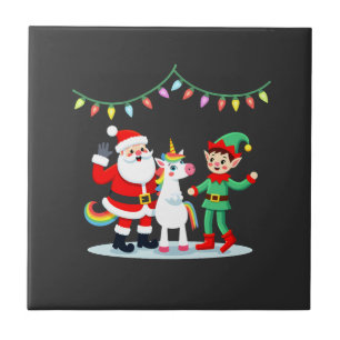 Dabbing Santa Elf Unicorn Christmas Kids Boys Men Tile