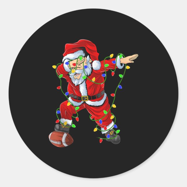 Dabbing Santa Football Christmas Lights Srty Playe Classic Round Sticker (Front)