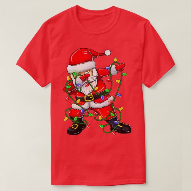 Dabbing Santa  for Boys Girls Christmas Tree Light T-Shirt (Design Front)