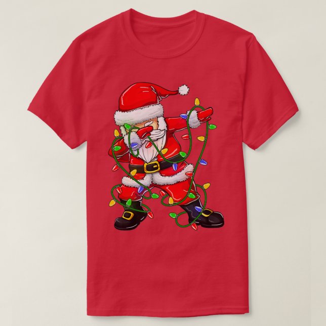 Dabbing Santa  for Boys Girls Christmas Tree Light T-Shirt (Design Front)