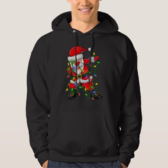 Dabbing Santa for Boys Girls Christmas Tree Lights Hoodie (Front)