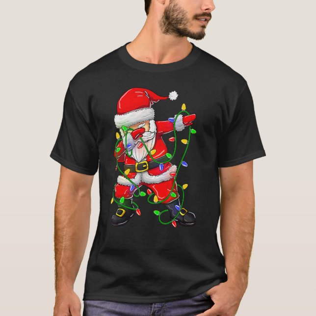 Dabbing Santa For Boys Girls Christmas Tree Lights T-Shirt (Front)