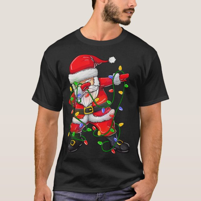 Dabbing Santa For Boys Girls Christmas Tree Lights T-Shirt (Front)