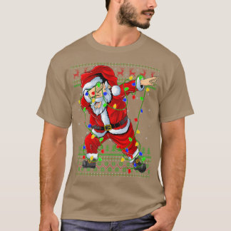 Dabbing Santa  for Boys Girls Ugly Christmas Light T-Shirt