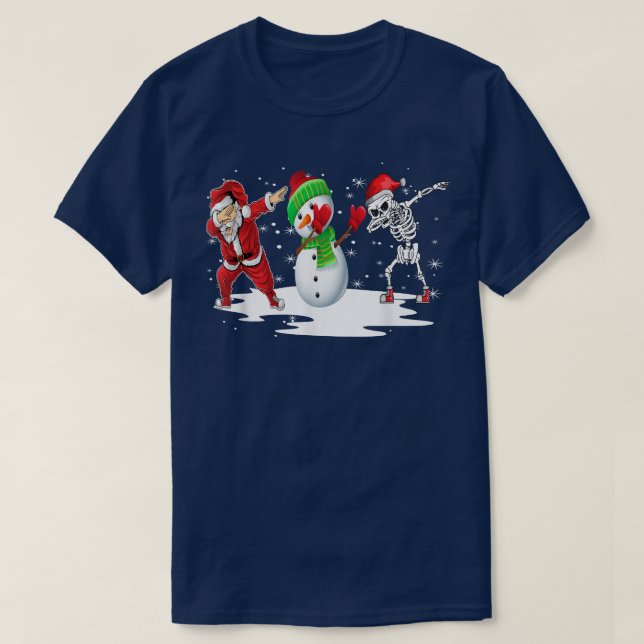 Dabbing Santa Friends Skeleton Snowman Christmas P T-Shirt (Design Front)