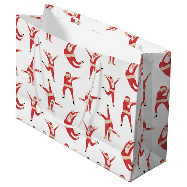 Dabbing Santa Fun Christmas Pattern Large Gift Bag (Front Angled)