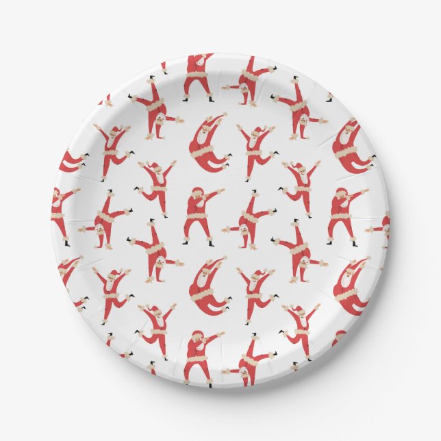 Dabbing Santa Fun Christmas Pattern Paper Plate (Front)