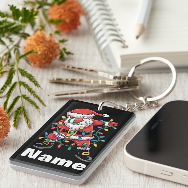 Dabbing Santa Funny Personalised Christmas Gift Key Ring (Front Right)