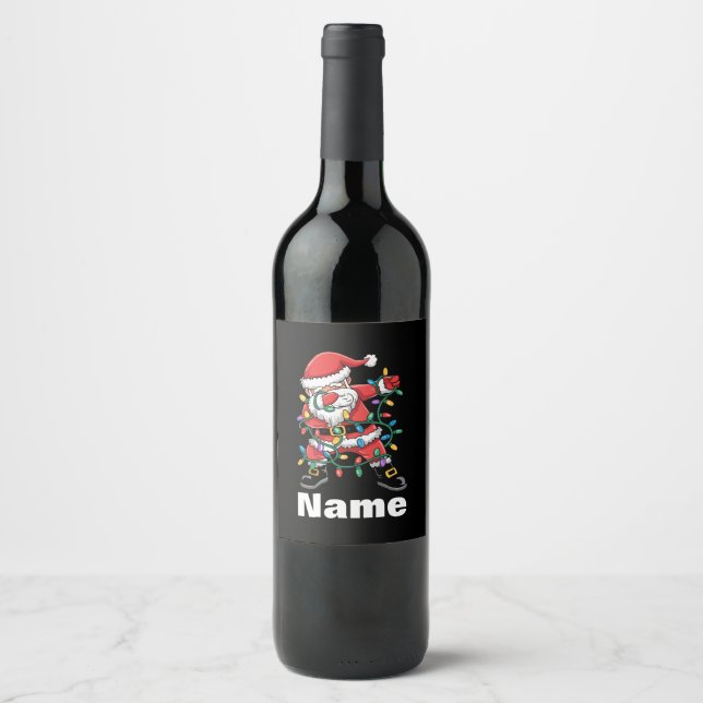 Dabbing Santa Funny Personalised Christmas Gift Wine Label (Front)