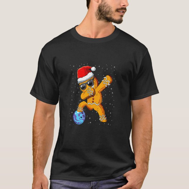 Dabbing Santa Gingerbread B0wling Christmas Pajama T-Shirt (Front)