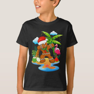 Dabbing Santa Gingerbread Flamingo Beach Christmas T-Shirt
