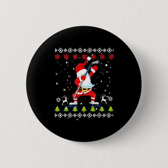 Dabbing Santa Hockey Ugly Christmas Sweater Xmas  6 Cm Round Badge (Front)