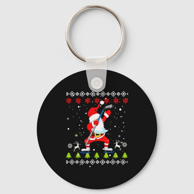 Dabbing Santa Hockey Ugly Christmas Sweater Xmas  Key Ring (Front)