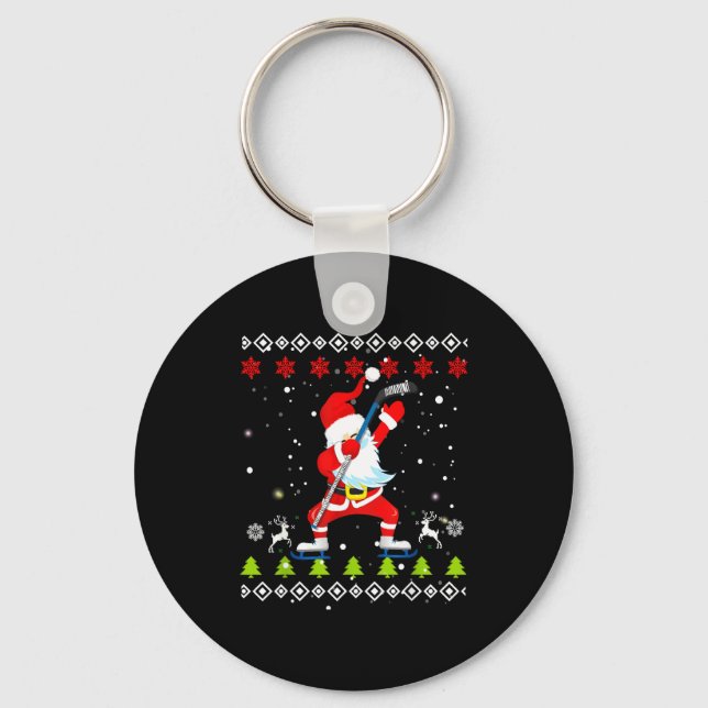 Dabbing Santa Hockey Ugly Christmas Sweater Xmas  Key Ring (Front)
