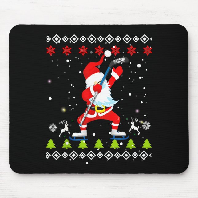 Dabbing Santa Hockey Ugly Christmas Sweater Xmas  Mouse Mat (Front)